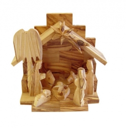 Olive Wood Nativity Angel Glory Nativity - 4.5 inches