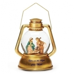 8.5 Inch Holy Family Musical Gold Lantern Glitterdome by Fontanini